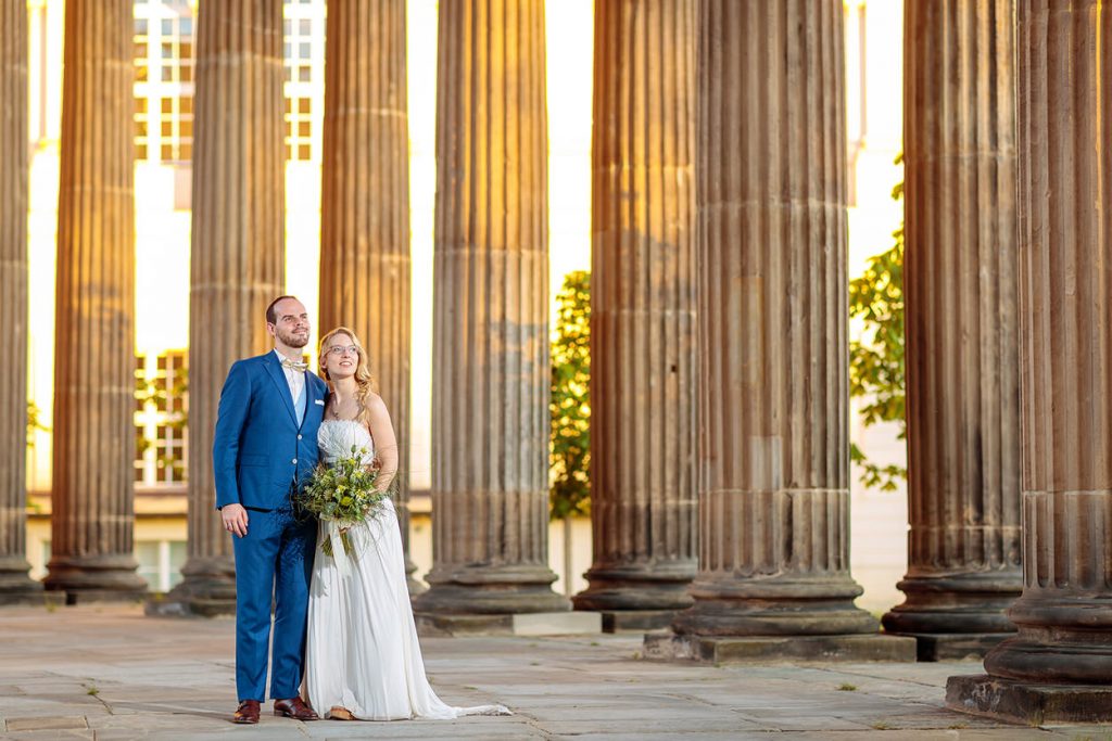 Hochzeitsfotos am Neuen Palais in Potsdam zum Sonnenuntergang