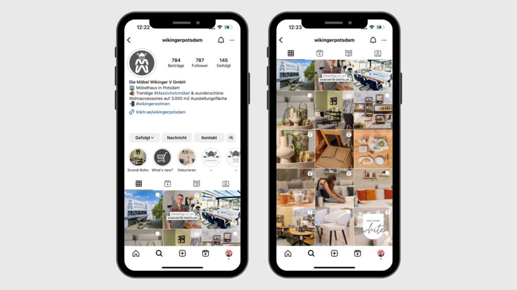 Social Media Betreuung von einem Möbelhaus: Ansicht des Instagram Profils.
