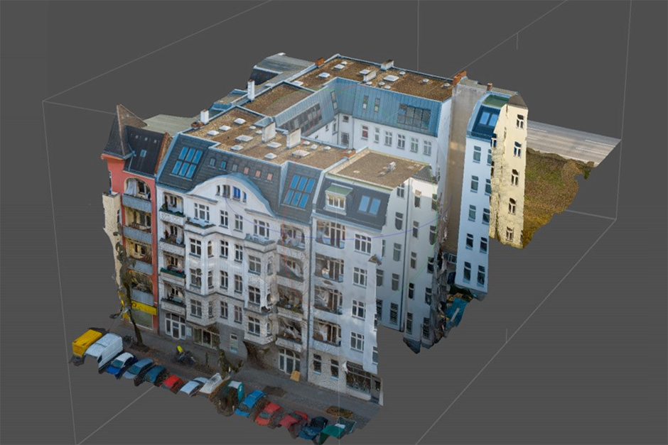 3D Modell eines Stadthauses für Solarplanung
